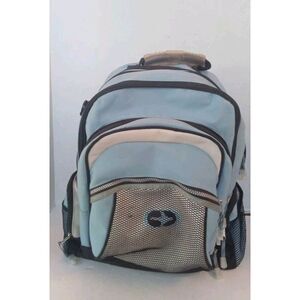Multi-Pocket‎ Backpack Light Blue Gray Mesh Laptop Bag Multiple Compartments
